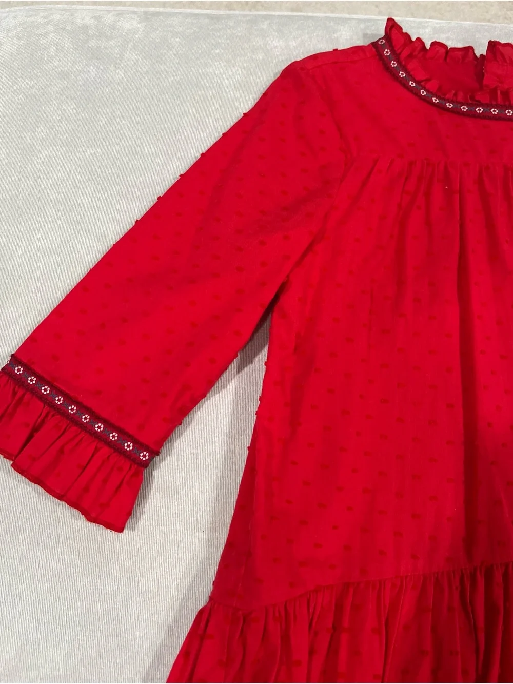 Hanna Andersson Red Textured Ruffle Neck Dress